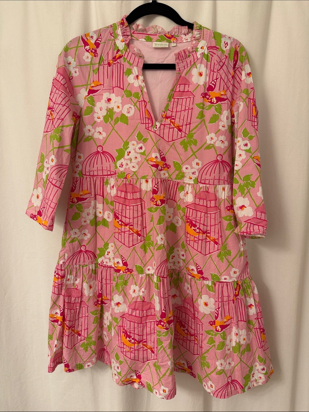 Spartina 449 Pink Floral & Birdcage Tiered Casual Dress
